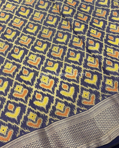 Semi Tussar Silk Saree - Ikkat / Pochampally Design - Navy Blue Shade - VVSTS033