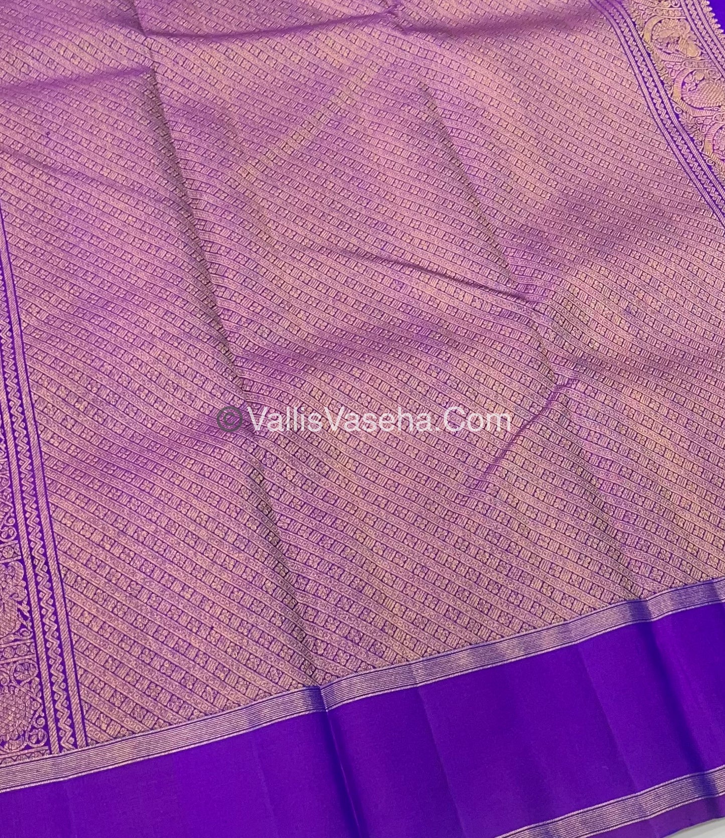 Pure Kanchipuram Silk Saree - Vaira Voosi design - Peacock Blue & Purplish Pink shade - VVPS014