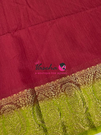 Semi Jute Silk Saree - Pink With Green Shade- VVSJS001