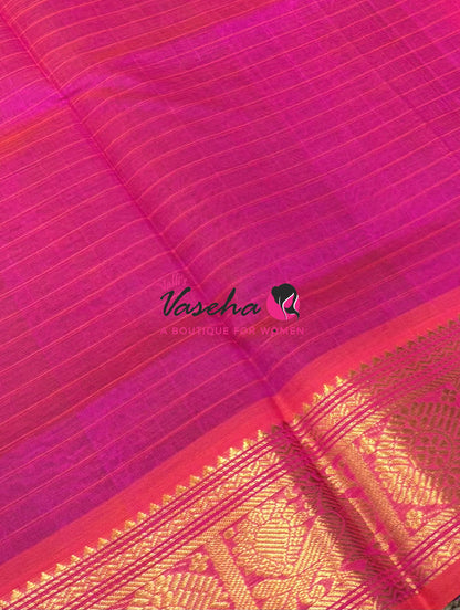 Pure Silk Cotton Saree - Light Purple  With Pink Shade - Lakshadeepam Design - VVPLD001