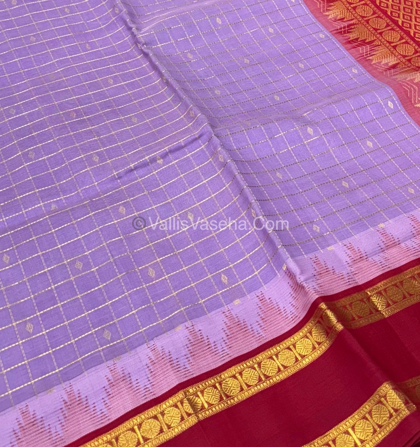 Pure Korvai Silk Cotton Saree - Lavender With Red  - VVKSC020