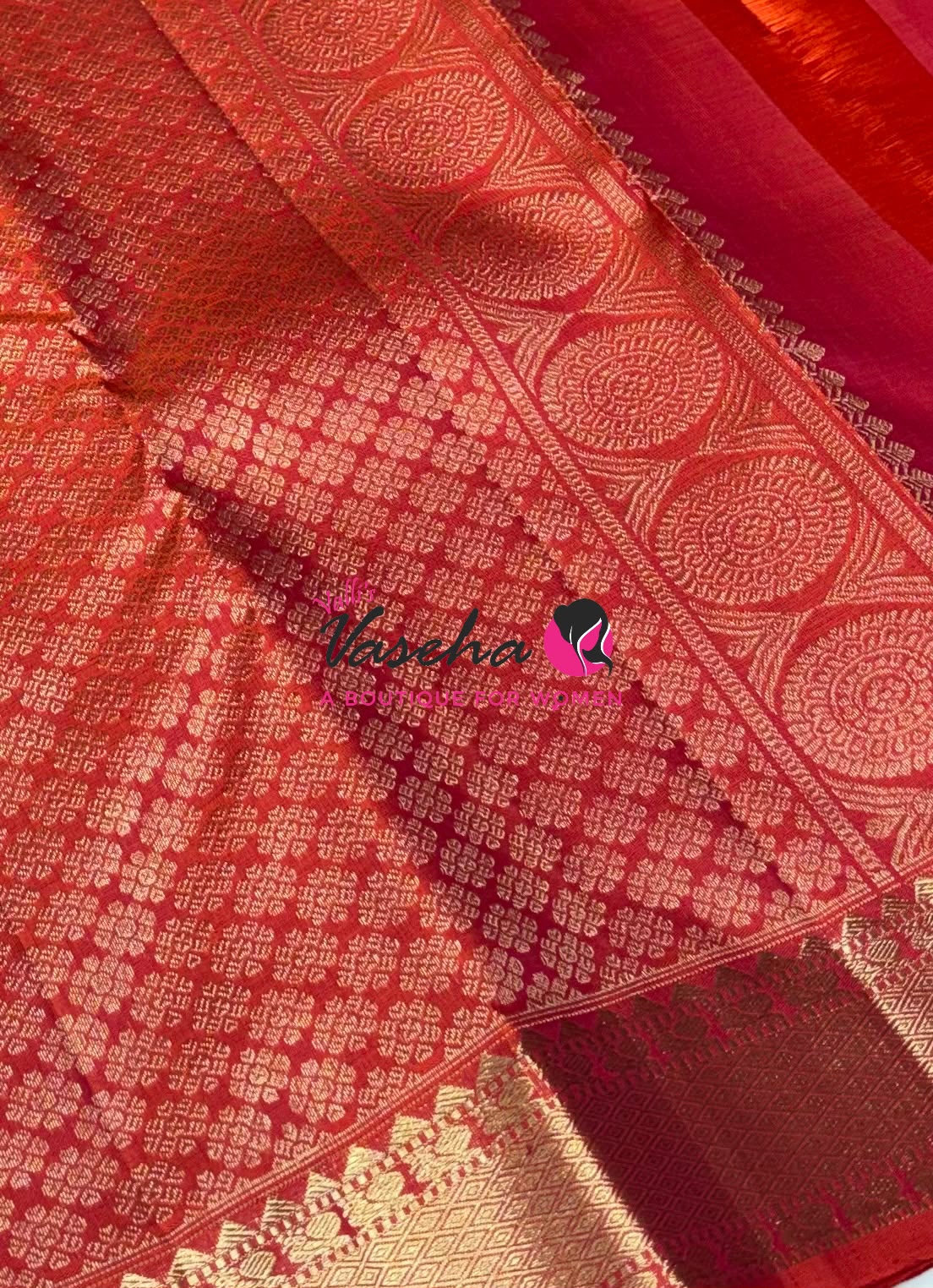 Pure Kanchipuram Silk Saree - Orange  Shade  - VVPS022