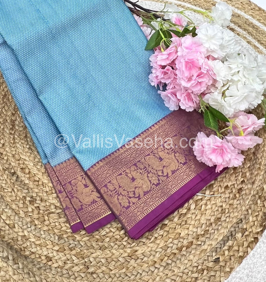 Semi Bridal Kora Tissue Sarees - Blue & Pink Combo - VVSBT004