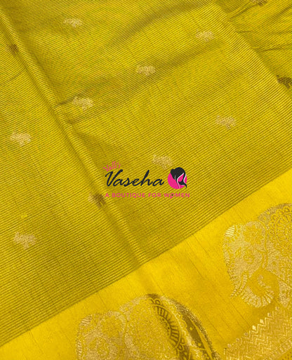 Semi Tussar Silk Saree | Lemon Yellow Shade |VVSTS060