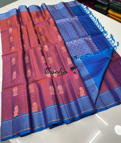 Half Mixed  Soft Silk Saree - (1.75 warp)Dual Tone Pink & Blue - VVPSS090