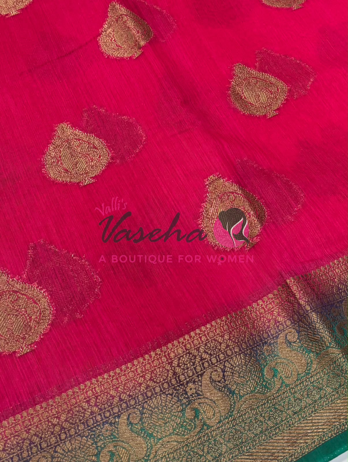 Bamboo Silk Saree- Reddish Pink with Green Shade - VVBSS013