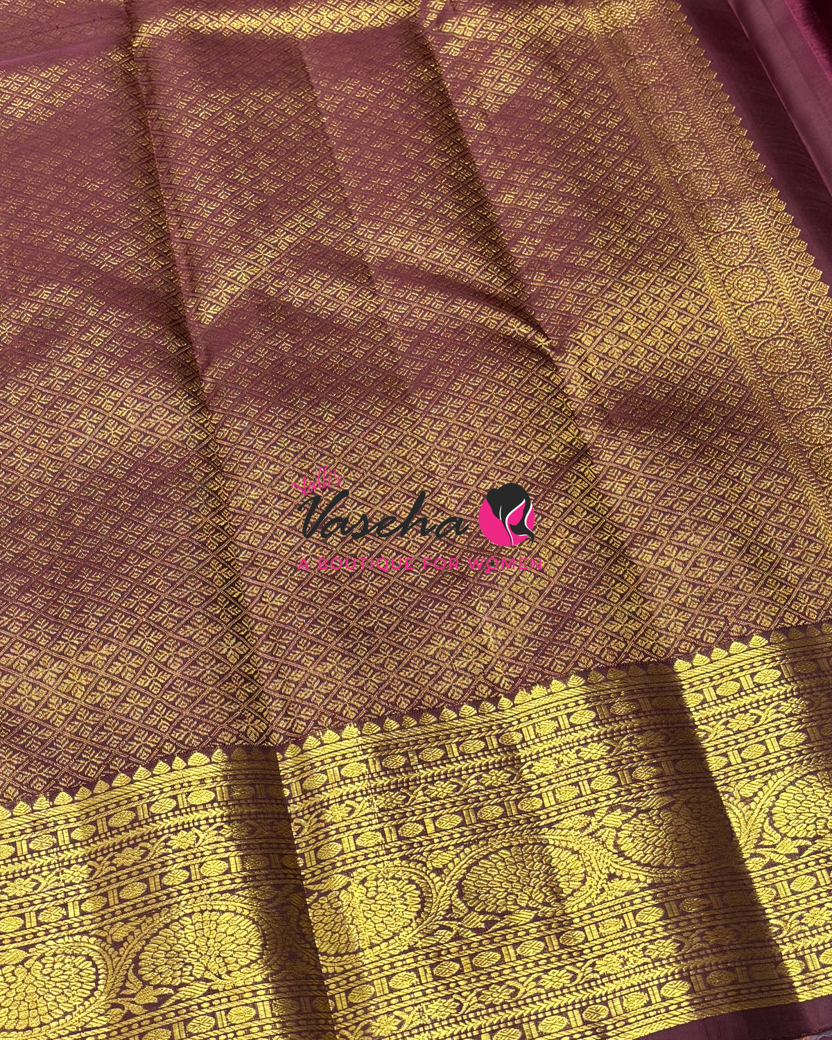 Pure Kanchipuram Silk Saree - Green   With Wine Brown - VVPS097