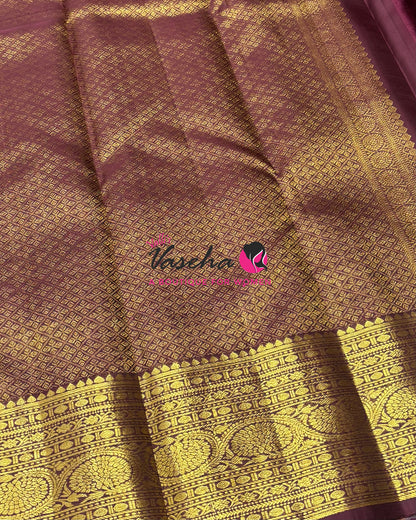 Pure Kanchipuram Silk Saree - Green   With Wine Brown - VVPS097