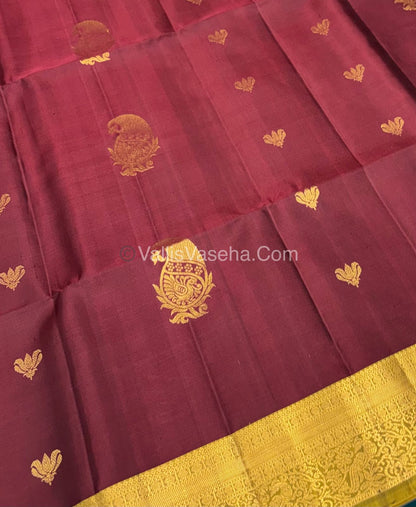 Pure Soft Silk Saree - Kanchi Border - Maroon & Yellow Combo - VVPSS046