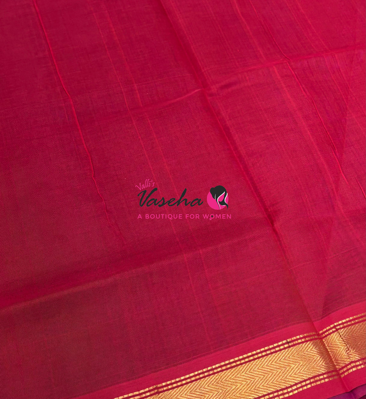 Pure Silk Cotton Sarees - Blue With Red - VVPSC003