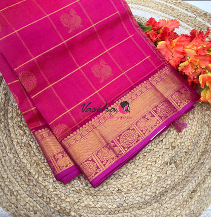 Pure Silk Cotton Saree - Mayil & Chakkaram Design - Pink with Pink - VVMC001