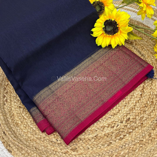 Bamboo Silk Saree - Navy Blue With Pink Shade - VVBSS006