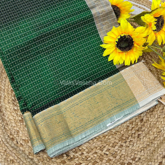 Pure Silk Cotton Saree - Green With White Shade - Lakshadeepam Design - VVPLD001