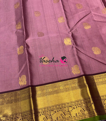 Pure Kanchipuram Silk Saree - Vairavoosi Design  - Onion Pink & Wine Brown Combo - VVPS059
