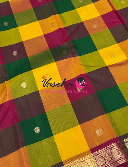 Pure Kanchipuram Silk Saree | Pazhum Pazhamum Checks |VVPS017