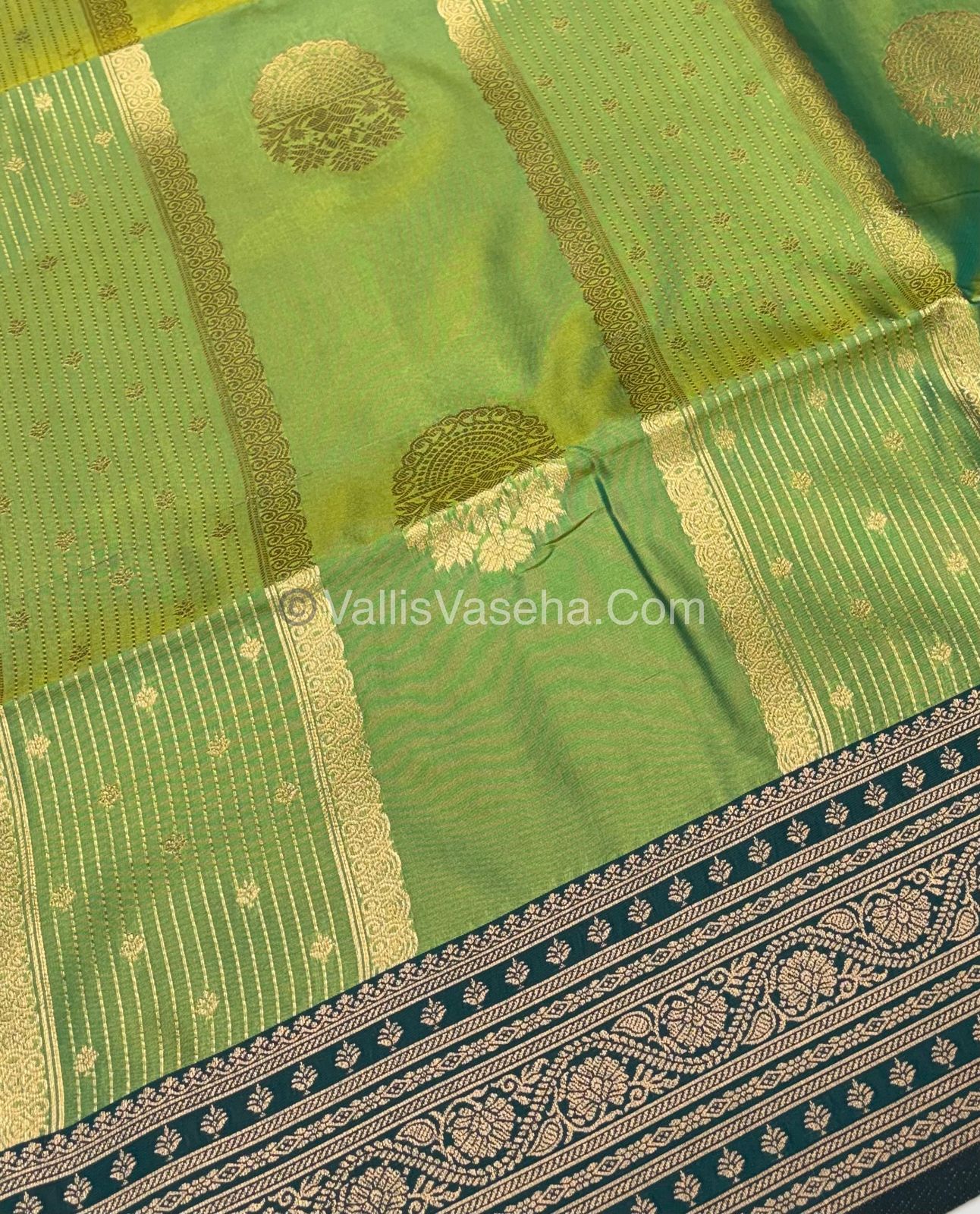 Semi Soft Silk - Light Green With Green Shade -VVSSS031 - 4