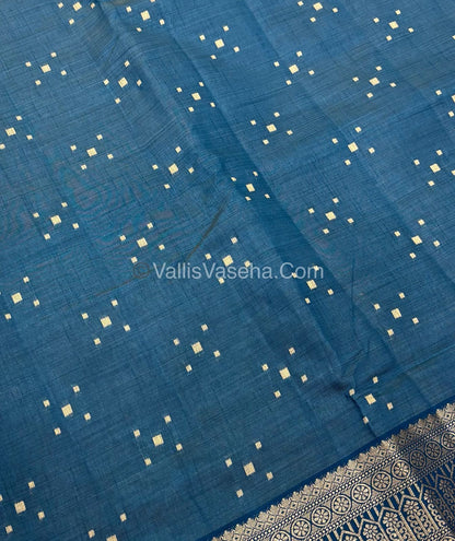 Semi Tussar Silk - Grand Pallu  - Ramar Blue Shade - VVSTS031