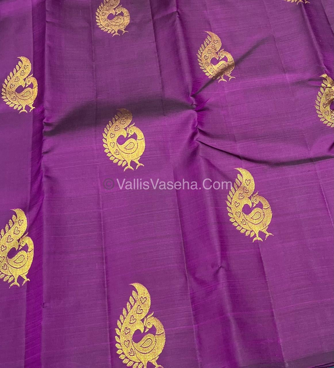 Pure Kanchipuram Silk Saree - Borderless - Purple with Green - VVPS022