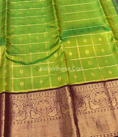 Pure Vintage Korvai Kanchipuram Silk Saree - Green & Maroon Combo - VVPS044