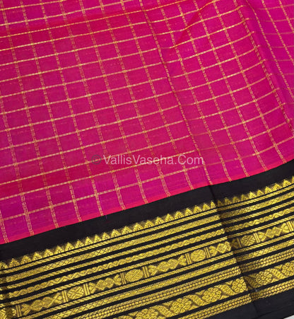 Pure Korvai Silk Cotton - Pink with Dark Brown  - Checks Pattern - VVKSC021