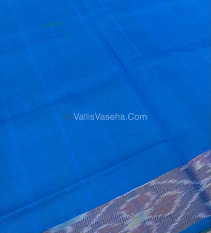 Semi Silk Cotton Saree - Mehndi Green & Blue  - VVSSC001