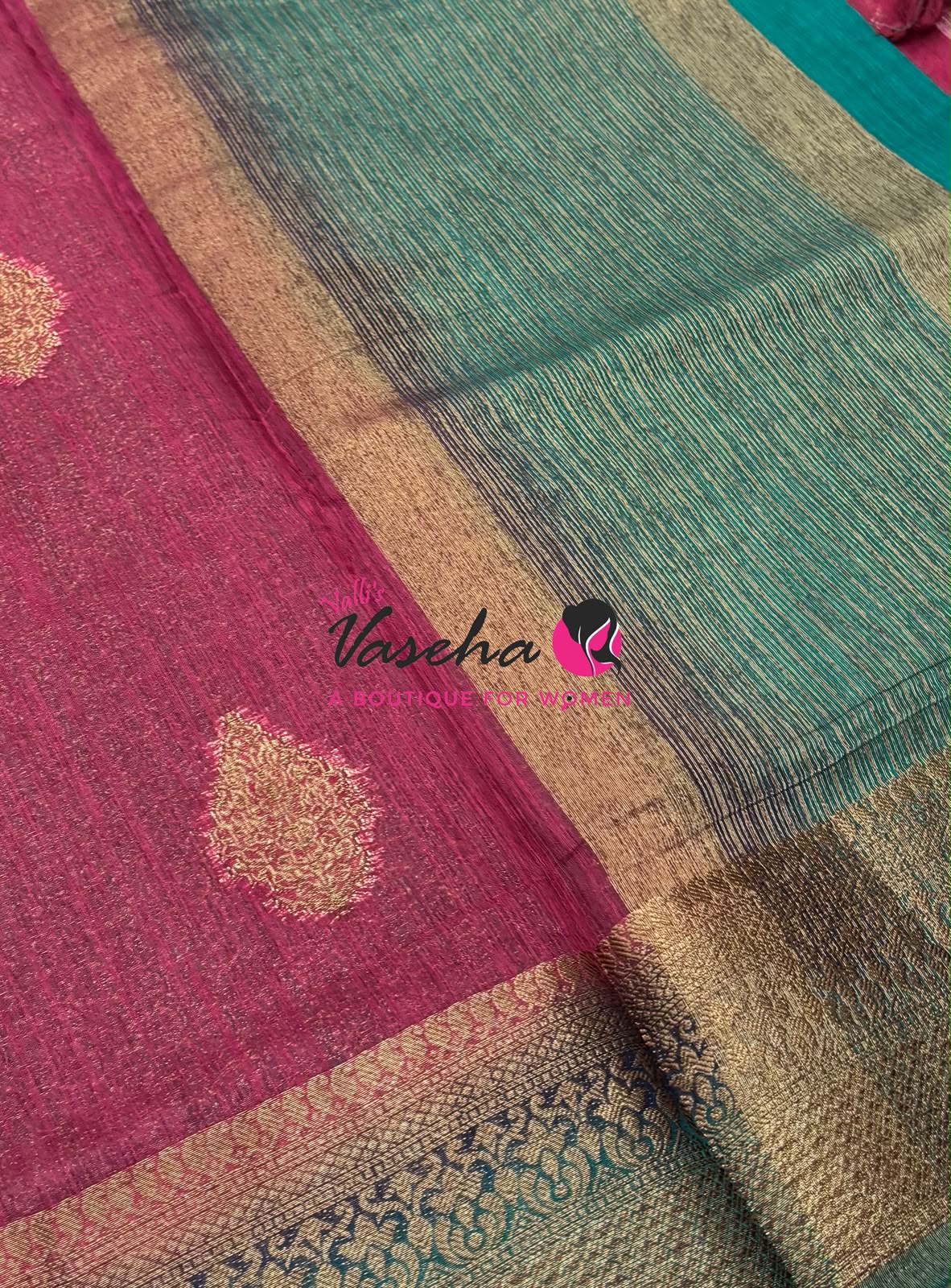 Bamboo Silk Saree - Light Pink with Blue - VVBSS018
