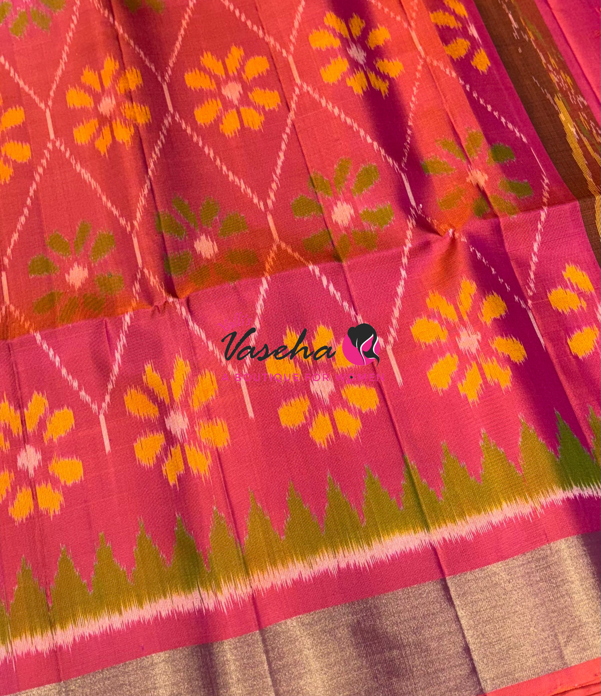 Pure Soft Silk Saree  - Pochampally Weaving - Chocolate Brown & Peach Combo - VVPSS110