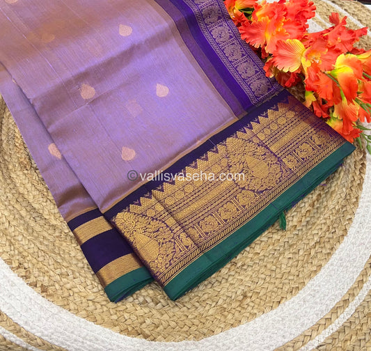 Pure Korvai Silk Cotton Saree - Purplish Grey with Purplish  - VVKSC019