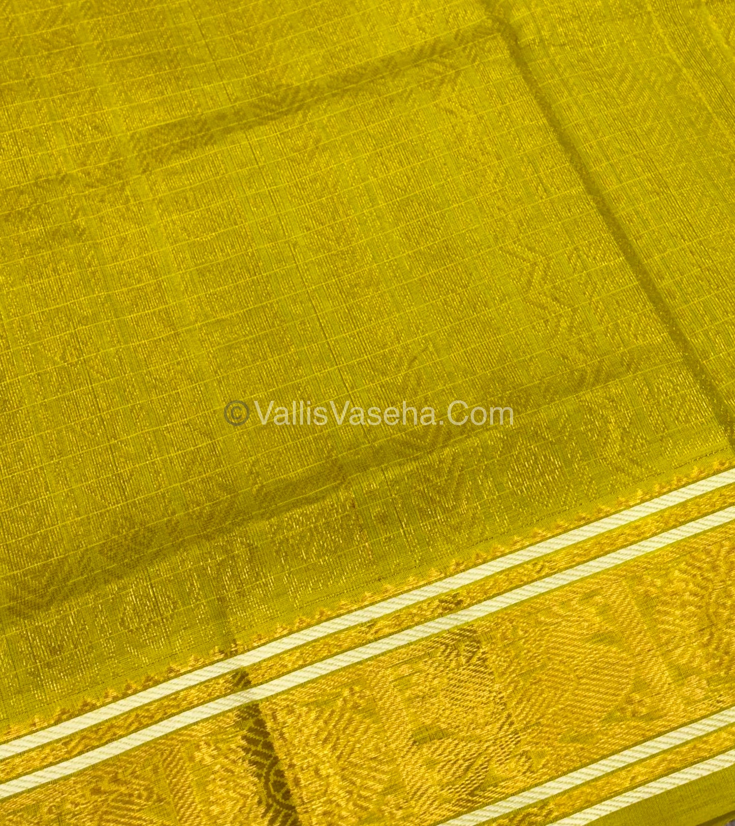 Pure Silk Cotton Saree - Cream With Lemon Yellow Shade - Lakshadeepam Design - VVPLD001