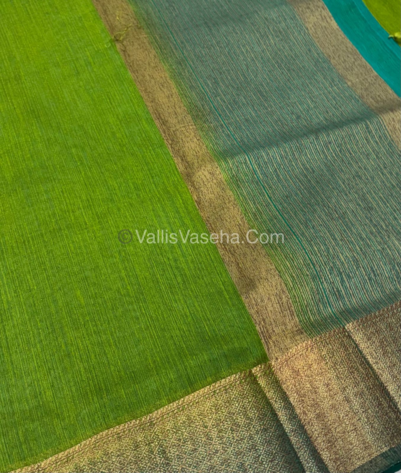 Bamboo Silk Saree -  Green With Blue Shade - VVBSS002