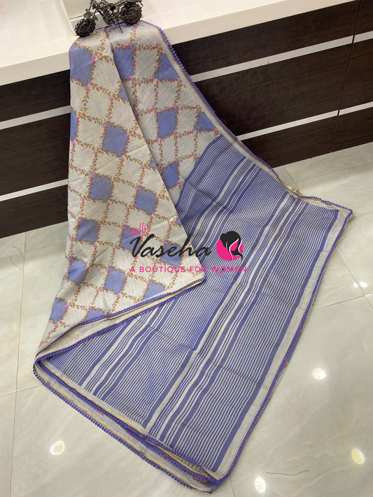 Linen Tissue Saree -  Light & Dark Combo - Levanter Shade- VVLTS006