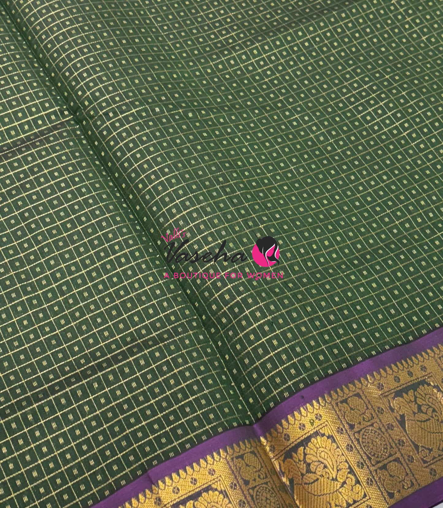 Pure Silk Cotton Saree - Green With Purple - Lakshadeepam Design - VVPLD004