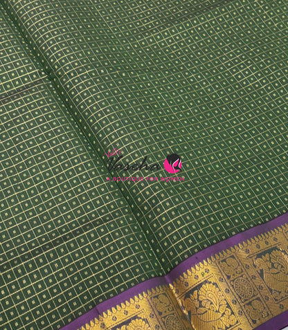Pure Silk Cotton Saree - Green With Purple - Lakshadeepam Design - VVPLD004