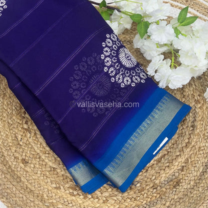 Muslin Georgette Saree - Violetish Blue with Blue - VVMGS001
