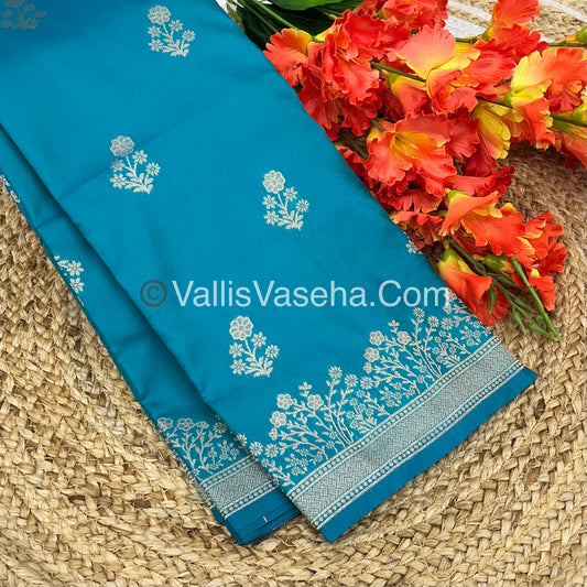 Semi Soft Silk with Border - Turquoise Blue Shade  -VVSSS013