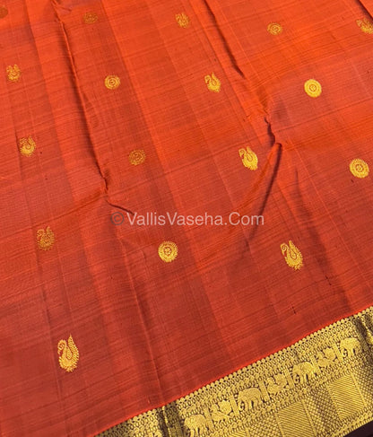 Pure Kanchipuram Silk Saree - Dark Rust Orange with Wine Brown Combo - VVPS021