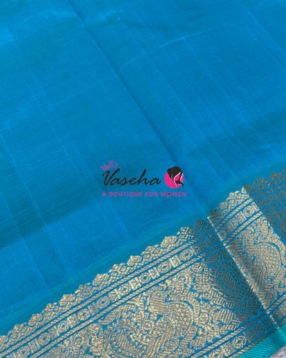 Pure Silk Cotton Saree - Green With Blue  Shade - Lakshadeepam Design - VVPLD001