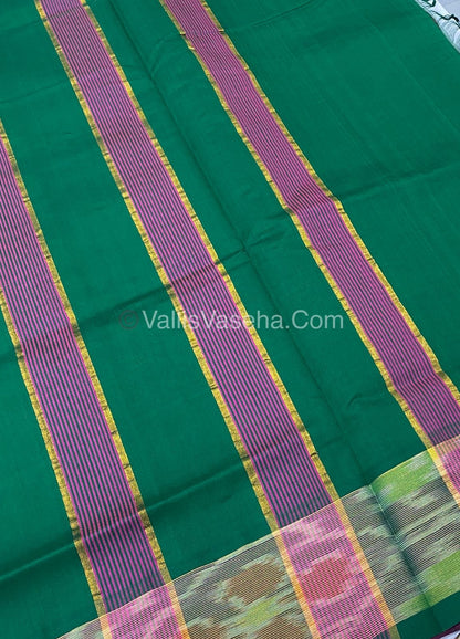 Semi Silk Cotton Saree - Pink & Dark Green   - VVSSC001