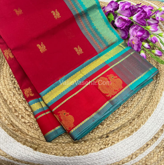 Pure Korvai Silk Cotton With Peacock Butta Border - VVKSC017