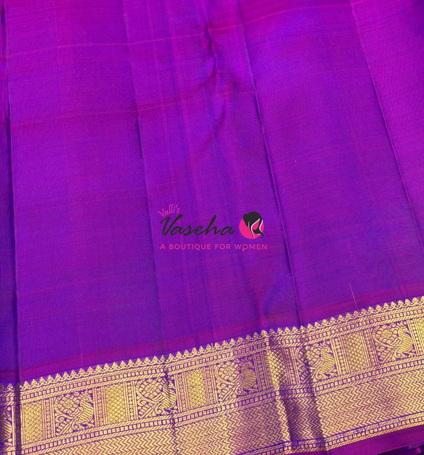 Pure Kanchipuram Silk Saree - Peacock Blue & Purplish Pink Combo - VVPS068