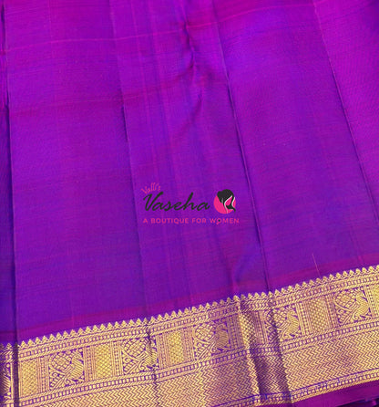 Pure Kanchipuram Silk Saree - Peacock Blue & Purplish Pink Combo - VVPS068