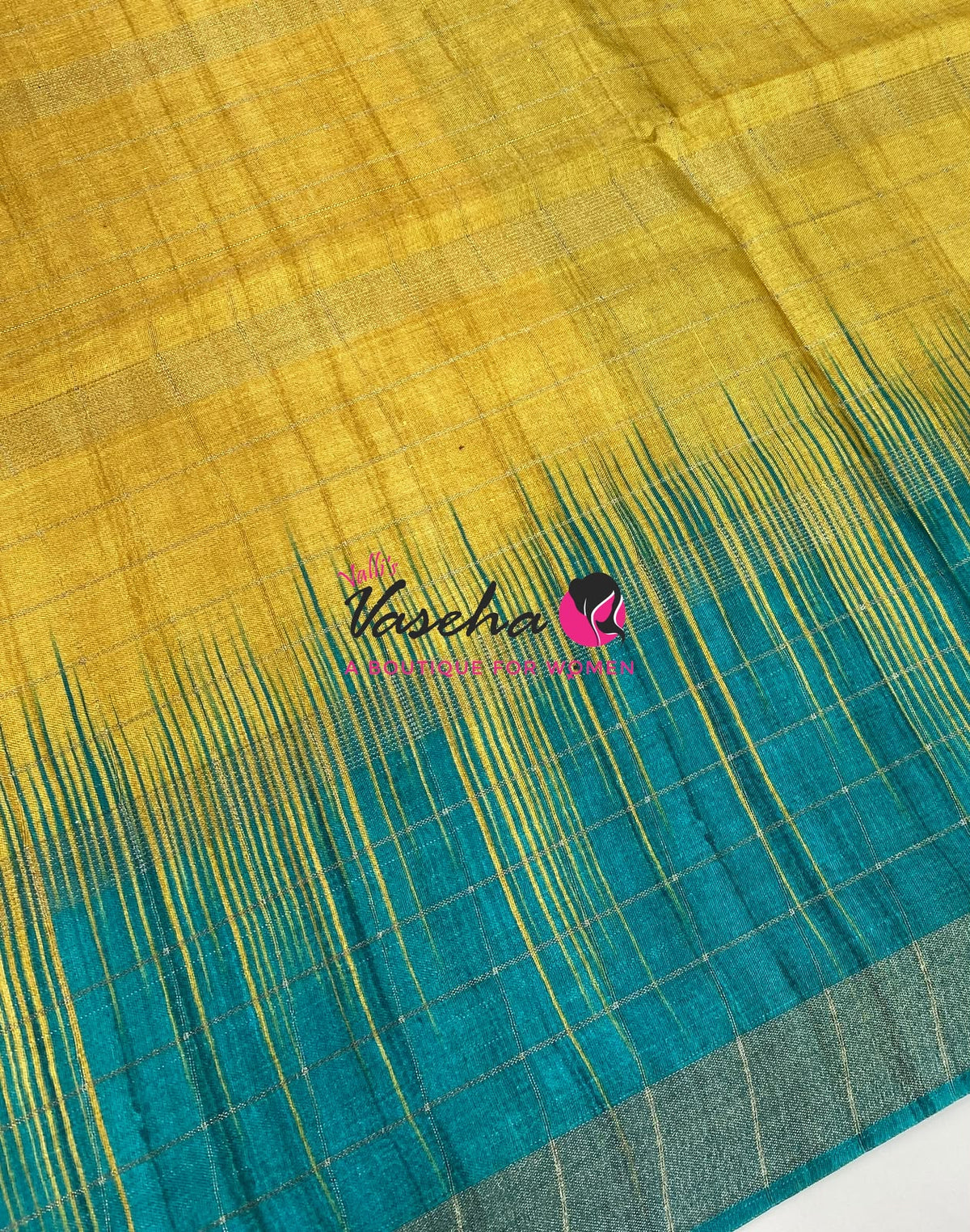 Semi Art Tussar Silk  / Art Silk - Yellow & Blue - VVATS007
