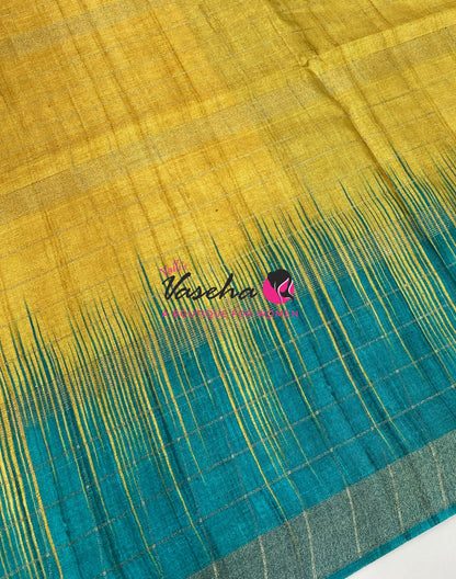 Semi Art Tussar Silk  / Art Silk - Yellow & Blue - VVATS007