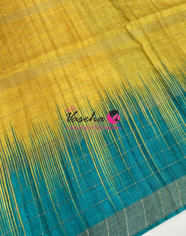 Semi Art Tussar Silk  / Art Silk - Yellow & Blue - VVATS007