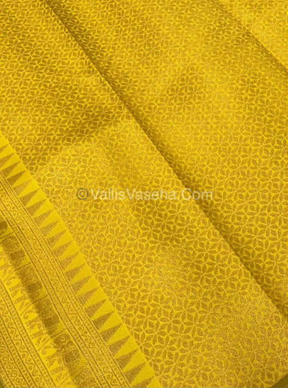 Semi Silk Saree - Kanchi Silk Style - Elephant Border - Violetish Blue with Yellow- VVSSS005