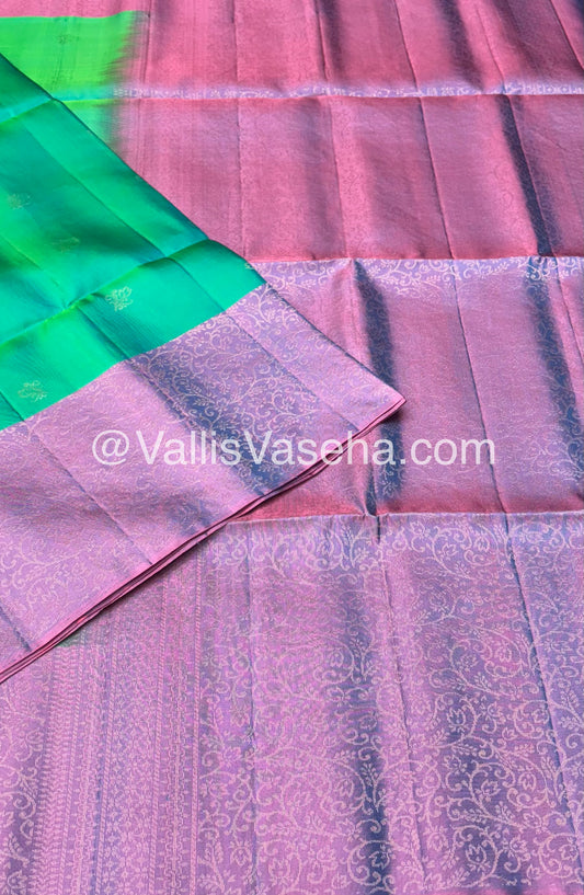 Pure Soft Silk Saree - Turquoise Green & Purplish Pink Combo - VVPSS042
