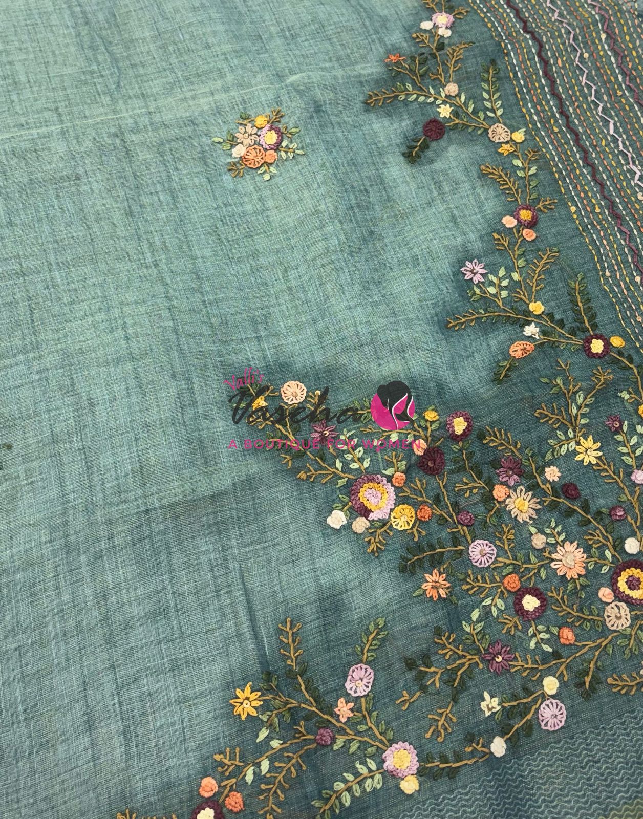 French Knot - Linen Tissue Saree - Blue Shade - VVLFN018