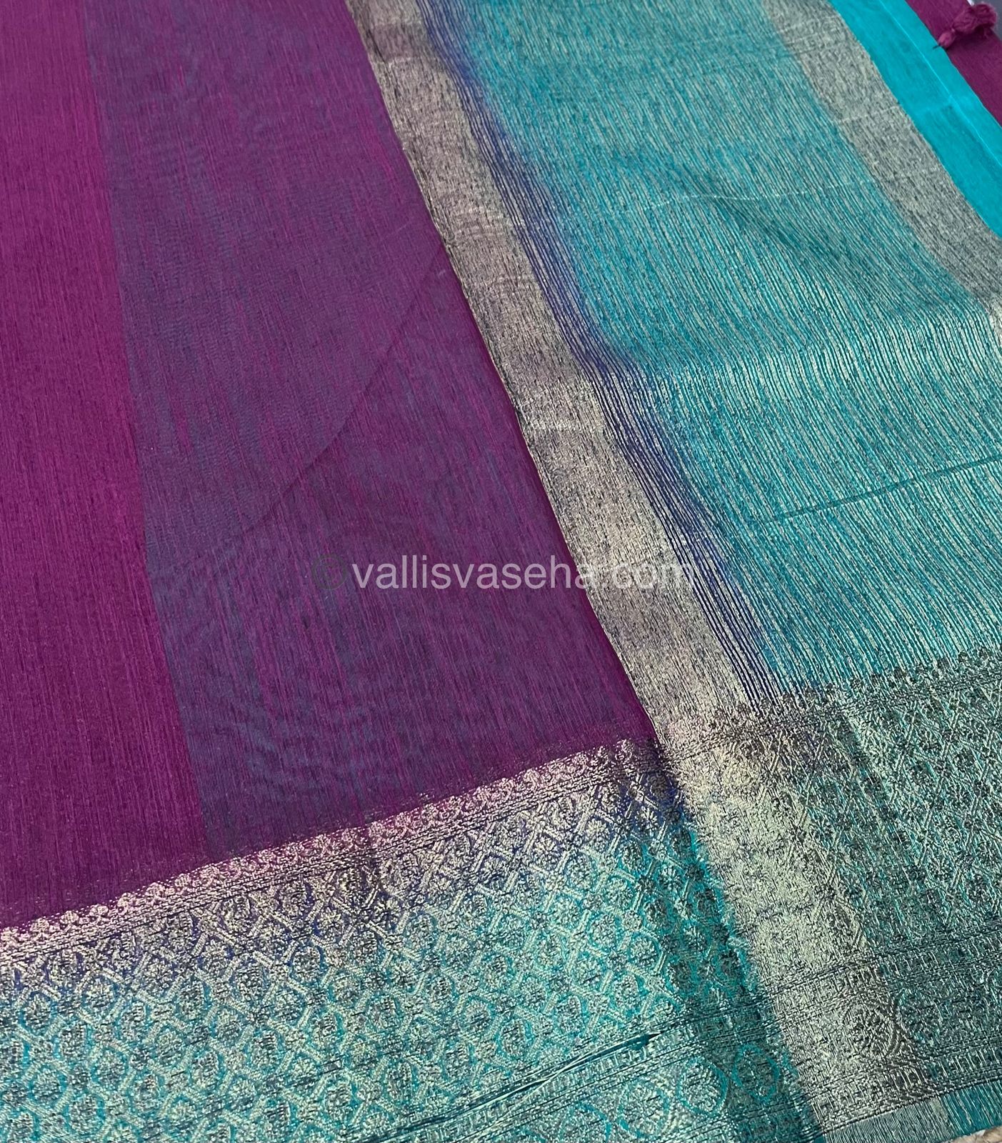 Bamboo Silk Saree  - Wine with Green Shade - VVBSS001
