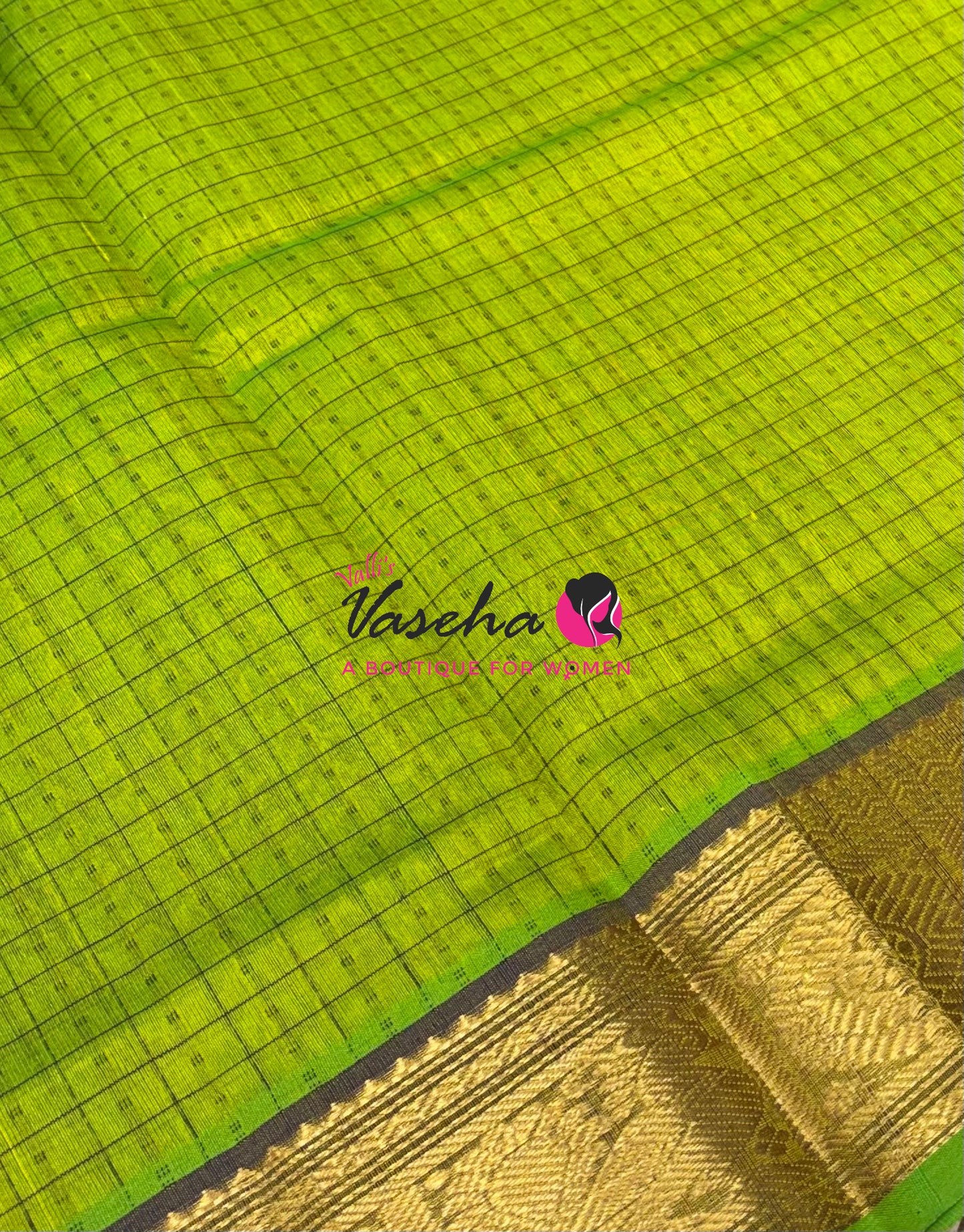 Pure Silk Cotton Saree - Green With Blue  Shade - Lakshadeepam Design - VVPLD001