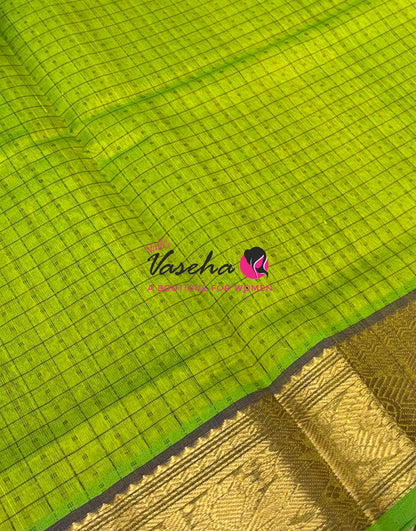 Pure Silk Cotton Saree - Green With Blue  Shade - Lakshadeepam Design - VVPLD001